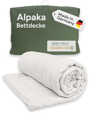 Alpaka Bettdecke 155x220 cm - Alpaka Decke für erholsamen Schlaf, temperaturausgleichend und nachhaltig Fülung: 900 g (Sommerbettdecke, 155 x 220 cm)