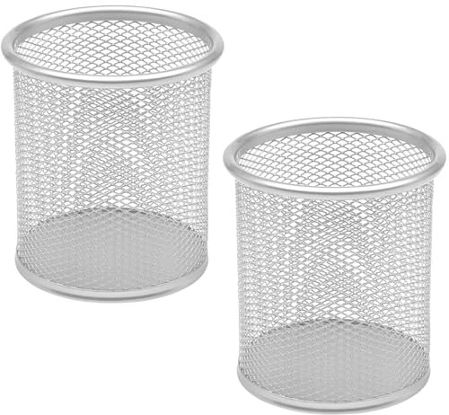 DIFIT Stiftehalter, Drahtmetall Stifteköcher, Silber Stifthalter Stiftebox, Rund Stiftehalter Schreibtisch, Stiftebecher Stifte Halter für Büro/Schule, Pencil Holder Stifte Aufbewahrung (2 Stück)
