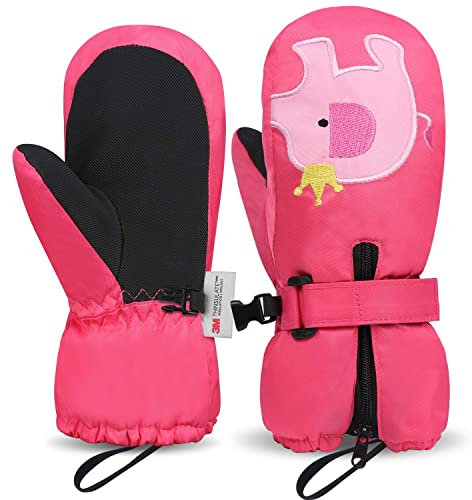 GOXUNYUAN Kinder Ski Fäustlinge Handschuhe Winter Skihandschuhe für Junge Mädchen Skifahren 4-6 Jahre Rosa