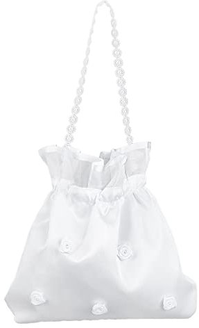 craspire Geldbeutel Für Die Hochzeit, Satin, Geldbeutel Für Die Hochzeit, Weiße Rose, Satin, Blume, Verziert, Handtasche Mit Perle Für Dollar-Tanz, Brautgeldbeutel, Hochzeitsgeschenk, Party