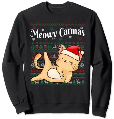Meowy Catmas Lustige Katze Yoga Weihnachtsmütze Ugly Christmas Sweater Sweatshirt