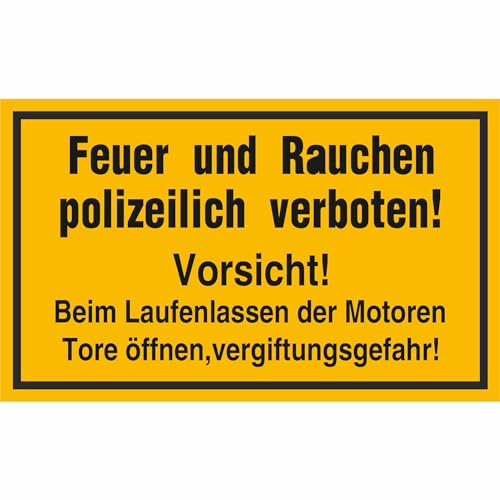Indigos UG - Schild Tankanlagen und Garagen Feuer und Rauchen polizeilich verboten Vorsicht! - 25x15 cm - Warnung - Sicherheit - Hotel, Firma, Haus - Aluverbundplatte 3mm - Hinweisschild - Warnschild