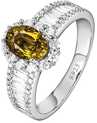 AMDXD Ring Damen Silber, Gelb Zirkonia Oval 925 Silber Ringe mit Steinen Hochzeitsringe Frauen Geschenkidee Valentinstag, Größe 54