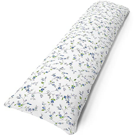 Amilian Seitenschläferkissen inkl. Füllung und Bezug: 150cm x 40cm, Stillkissen, Schwangerschaftskissen, Lagerungskissen Baby und Erwachsene, Pregnancy Pillow: Blumen Blau