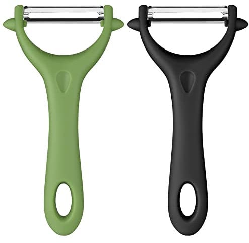 AUAUY 2pz Pelapatate Universale, Pela Verdure, Sbucciatore Manuale, Pelapatate Girevole, Lame Affilate in Acciaio Inossidabile, Sbucciatore Impugnatura Ergonomica per Frutta e Verdura(Nero, Verde)