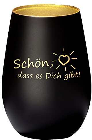 4you Design Windlicht Schön, DASS es Dich gibt (Metall-Schwarz-Gold), Teelichthalter zum Valentinstag, oder Geburtstag, Spülmaschinengeeignet, Geschenkidee für Mama, Papa 465 ml