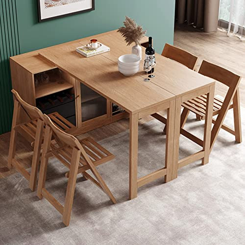 Multifunktionaler Klapp-Esstisch, 2-in-1-Tischschrank aus massivem Holz, Kleiner Schrank, Sideboard, mehrschichtige Aufbewahrung, für Küche, Wohnzimmer, Restaurant, 135 x 130 x 80 cm