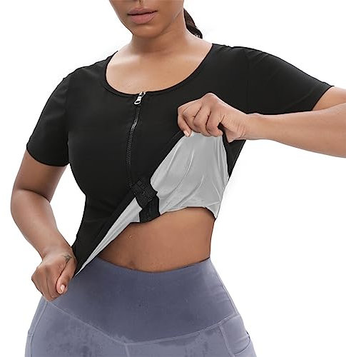 Damen Sauna Weste Schwitzweste Damen Neopren Sauna Shirt Sauna Effekt Fitness Shirt Body Shaper,2XL/3XL,Silver