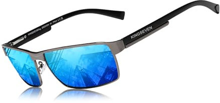 KINGSEVEN Mode Photochrome Sonnenbrille Männer Frauen Polarisierte Piloten-Sonnenbrille Quadratische Blendschutz-Fahrbrille UV400 (Pistole Blau)