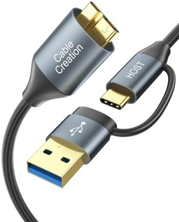 CableCreation Cable de disco duro USB C de 4 pies, 5 Gbps USB A/C a Micro B, compatible con iPhone 15/16 Series, WD, disco duro externo Seagate, cámara, gris
