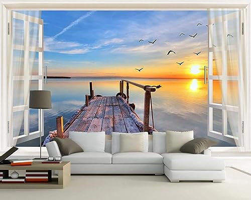 Carta Da Parati 3D Vista Finestra Vista Mare Fotomurali Murale Decorazione Sfondo Custom Wallpaper -307527 200x140cm