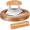 Sunnychicc Mezzaluna Ulu Lot de 2 couteaux et planches à découper avec support pour hacher les oignons et les légumes (bois)