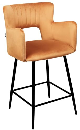Beliani Barstuhl Samt orange mit Rückenlehne Armlehnen Fußstütze modern Sanilac