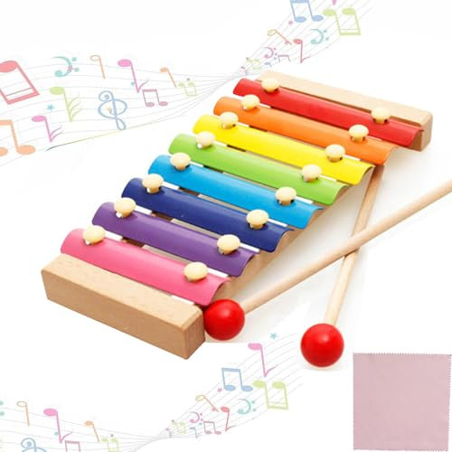 Xylophon für Kinder und Erwachsene - Holz Glockenspiel mit 15 Tönen und 2 Schlägel - Buntes Musikinstrument Spielzeug Geschenk