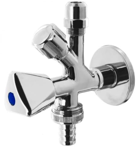 Geräteanschlussventil, Kombi-Eckventil für Spülmaschine, Waschmaschine Anschluss 1/2x3/8x3/4 Zoll - Anschluss für Wasserhahn Bad Küche 3/8 Zoll und Geräteanschluss 3/4 Zoll