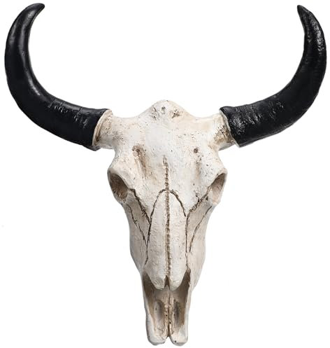 HOMSFOU Cow Skull Wall Plaque Art Bull Head Skull Wall Hanging 3D Realistic Cow Skull Statue Realistic Faux Cow Skull Design Sculpture