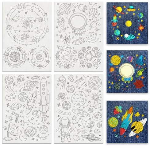BENECREAT 4Blatt A4 wasserlösliche Stabilisatoren, Stickpapier-Kombi Zum Abreißen Und Stickstabilisatoren Für Stick- Und Nähliebhaber, Motiv: Planet, Weltraum, Astronomie, 297x210 mm