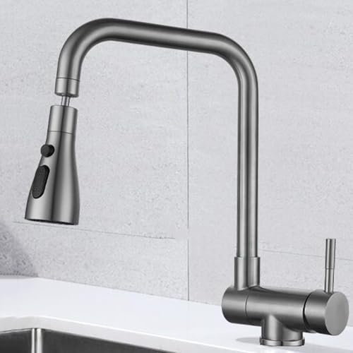 Vorfenster Küchenarmatur Klappbar Wasserhahn Küche Schwenkbar 3 Modus Edelstahl Spültischarmatur Vorfenster-Grau