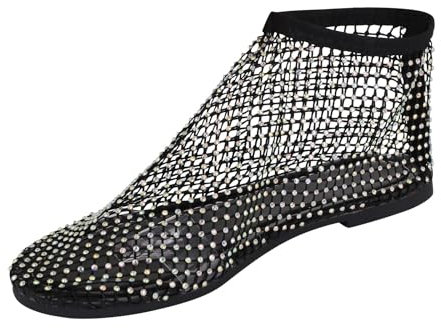 SRTUMEY 2024 Estate Moda Sneakers Da Donna Rete Da Pesca Hollow Out Sandali Piatti Diamanti Stivali Corti Scure Zeppe Scarpe per Le Donne, Nero , 39.5 EU