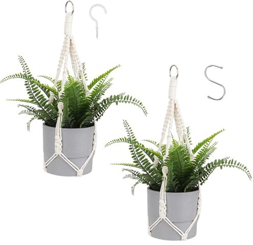 Piriuuo 2 Pcs Macrame Plant Hanger Boho Hanging Planters for Indoor Plants Decorative Braided Cotton Rope Plant Hanger Hanging Plant Holder with Metal Hook for Indoor Outdoor Home Decor, 20 In
