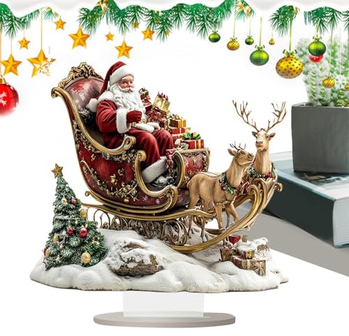 Innendekoration mit Schlitten und Rentier vom Weihnachtsmann – lustige Weihnachtsdekoration in 2D | Weihnachtsmann Schlitten und Rentier-Anhänger für die Tischdekoration | Perfekt für Winter- und