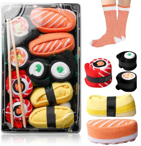 BAIFULAI 5 Paar Sushi Socken, Lustige Socke in Sushi-Form, Funny Socks Herren Damen-Geschenke für Männer Lustig witzige Bunte Verrückte japanische Geschenkideen