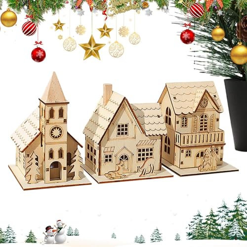 Dtaigou LED Holzhaus Süße Schreibtischdeko lustige Weihnachtsdeko