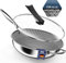 Kiseely Hybrid Wokpfanne mit Deckel 34 cm, Antihaft edelstahl Wokpfanne induktion, Bratpfanne mit Antihaftbeschichtung, Induktionfest pfanne, BPA/PFOA-frei wok (HJ6)