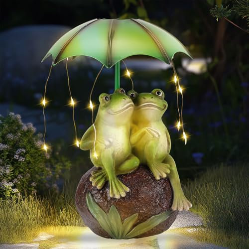 Solar Frosch Statue, Frosch Figuren Draußen Deko Solar Garten Figuren Ornament mit LED Lichterkette, Wasserdicht Outdoor Frosch Statue Garten Solarleuchte für Hof Dekoration, Balkon, Gartengeschenke
