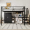 Lcoho Cama alta, 140 x 200 cm, armario, estanterías, escalera, escritorio, sin colchón, negro (negro)