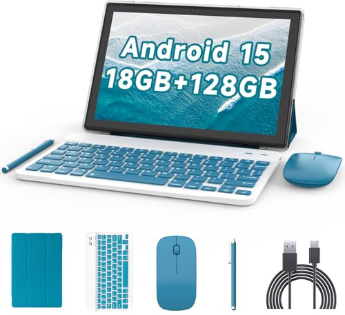ATOZEE 10 inch Tablet with Keyboard Android 15 Tablets 2 in 1 Tablet 18GB RAM 128GB Supports 2TB Expansion Tablets Include Case Mouse Stylus 6000mAh Battery 2MP+8MP Dual Camera 5G WiFi6 10.1 Tableta
