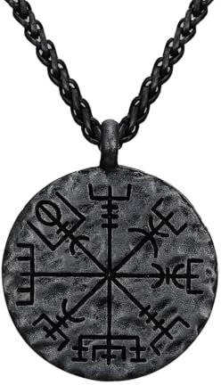 Auriselle Herren Halskette Kompass Anhänger Vintage Wikinger Kette Halskette Retro Gothic Runen Anhänger Schmuck Geschenke für Männer Jungen Vater Länge 60cm