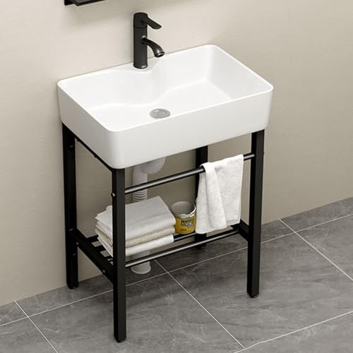 RIYUE_SHENGHENG Lavabo Pequeño de Cerámica Rectangular de Pie para Baño，Lavabo para Uso En Interiores Y Exteriores con Grifo Y Desagüe，Lavabo Moderno Art con Rebosadero，para Comedor