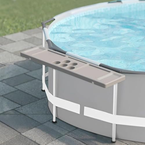 ECO POOLTECH Pool-Bartisch, 2-in-1-Getränkehalter am Pool mit 5 Getränkehaltern, Poolzubehör für Erwachsene erforderlich, tragbare Swim-up-Bar, 47×11 Zoll (GRAU)