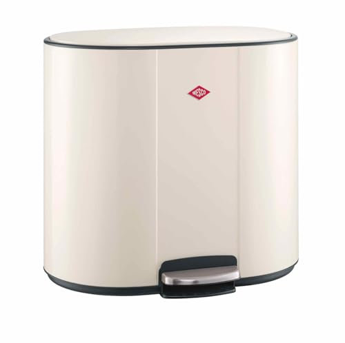 WESCO Multicollector 2 Tretabfalleimer sand matt aus pulverbeschichtetem Stahlblech, 2x 25 Liter Kunststoffbehälter, Metall-Fußtritt, praktischer Handgriff, Geruchsfilter, Deckelarretierung