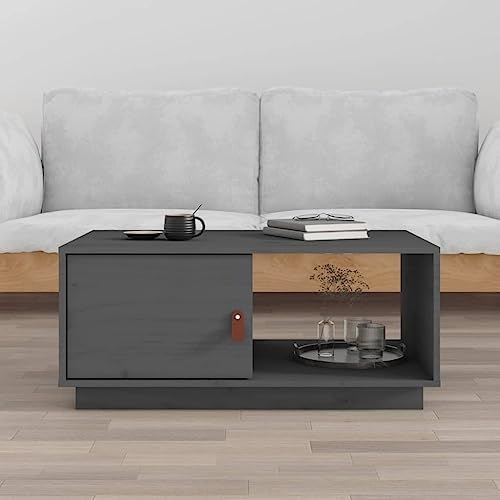 Teenpull Couchtisch Grau 80x50x35,5 cm aus massivem Kiefernholz, moderner Wohnzimmertisch mit Stauraum, vielseitiger Beistelltisch für Ihr Zuhause