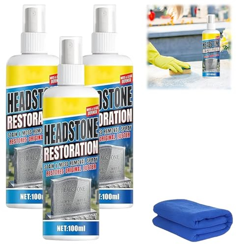 Grabsteinreiniger Set mit Marmor Politur,Steinreiniger Intensiv, Reinigungsspray für Grabsteine, effiziente Rost-Schmutzentfernung, Grabmalpflege (3 Stück)