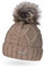 Neverless gefütterte Damen Strickmütze mit Fell-Bommel und Fleece-Futter, Kunstfell, Winter-Mütze, Bommelmütze, dunkel-beige Unisize