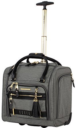 Steve Madden Designer Handgepäck, 38,1 cm, Wochenend-Übernachtung, Business-Reisegepäck, leicht, 2 Spinner-Rollkoffer, Rolltasche unter dem Sitz für Damen, Peek-a-Boo Grau, Einheitsgröße, Sportlich