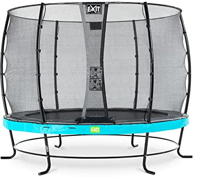 EXIT Toys Elegant Rundes Trampolin - ø305cm - Extra starker und Stabiler Rahmen - Mit Economy Sicherheitsnetz & Fußschutzsystem - Rostfrei - Wasserbeständig - Einfache Montage - Blau