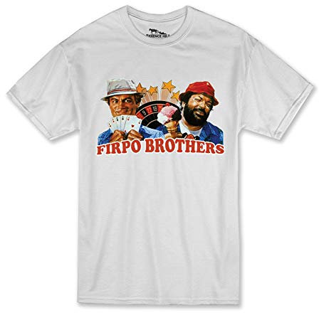 Terence Hill Bud Spencer T-Shirt Herren - Zwei sind Nicht zu bremsen - Firpo Brothers (Weiss) (S)