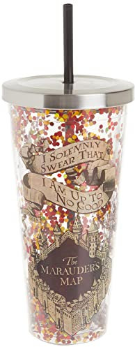 Spoontiques 21341 Harry Potter Solemnly Glitter Gobelet avec paille, acier inoxydable et plastique, Solemly Swear