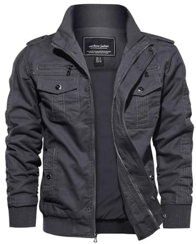 EKLENTSON Blousons Homme Hiver Cyclisme Militaire Tactique Coupe-Vent Manteau,Gris,S