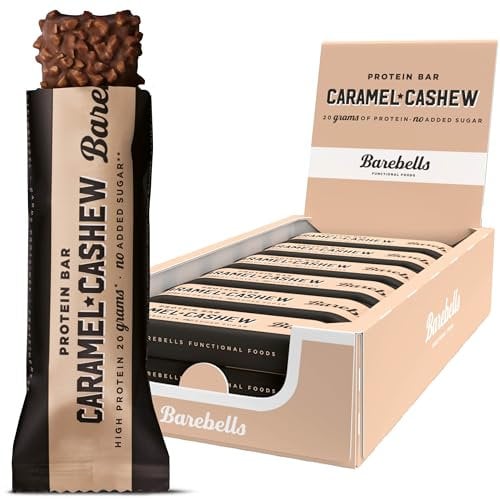 Barebells Protein Riegel – 16g High Protein Bar, Zuckerarm, Eiweißriegel, Ohne Palmöl – Caramel Cashew, 12 x 55gr