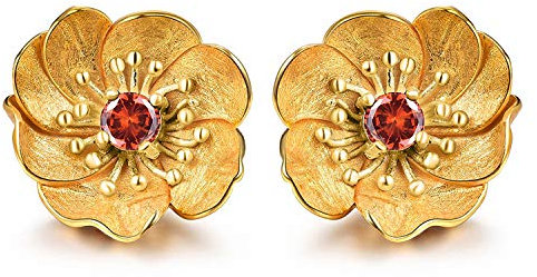 ✦ Geschenke für Frauen ✦Springlight Ohrringe Silber 925 Blühende Anemone Blume Ohrstecker Handmade: Ohrringe Schmuck Damen Jugendweihe Geschenke Mädchen.(Gold -Gold- Red)