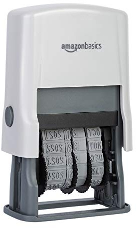 Amazon Basics Self-Inking Date Stamp for Office Documents, Rectangular, 2.56 x 1.69 x 4.13