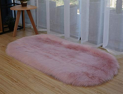 Ommda Tappeto Peloso Camera da Letto Lungo Lavabile Tappeto Peloso Shaggy Salotto Ovale Tappeto in Pelliccia Sintetica Rosa 40x60cm