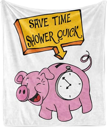 ABAKUHAUS Komisch Weiche Kuscheldecke Sofadecke, Sparen Sie Zeit Dusche Schnell Piggy, Gemütlicher Plüsch für den Innen- und Außenbereich, 125 x 175 cm, Rosa und Gelb