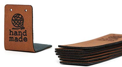 Personalisierte Lederetiketten Faltende Handmade Label- Schwarz-Braun Mod HMD Garn PU-Leder-Etiketten für Häkelartikel Nähen und Stricken Kunstleder-Etiketten Annähen (30 Stück - Angepasster Text)