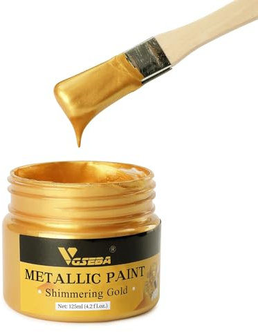 VGSEBA Acrylic Paint Metallic Gold, Non Toxic, Non Fading, 125ml Gold Leaf Paint for Art, Painting, Handcrafts, Ideal for Canvas Wood Clay Fabric Craft Supplies